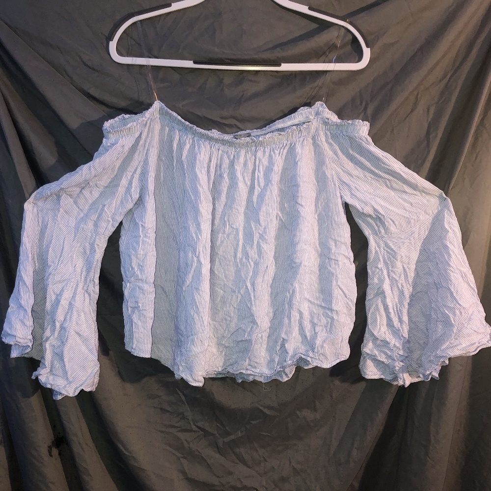 Plus Size Blue BOHO Off-Shoulder Shirt